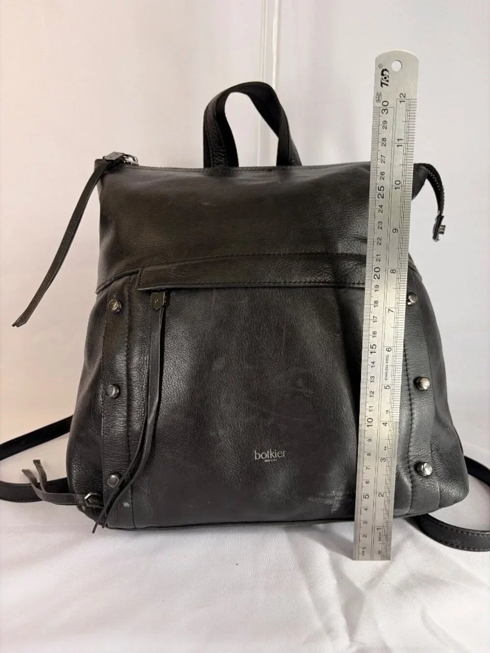 Botkier Backpack Convertible Tote Purse Gunmetal Black Pebbled Leather
